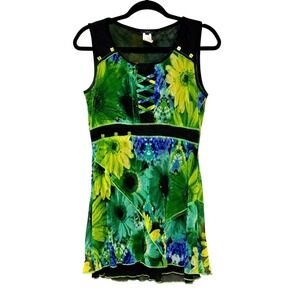 Vex Y2K Woodland Fairy Green Lace Up Mesh Dress Women Sz S Whimsigoth Earthcore‎